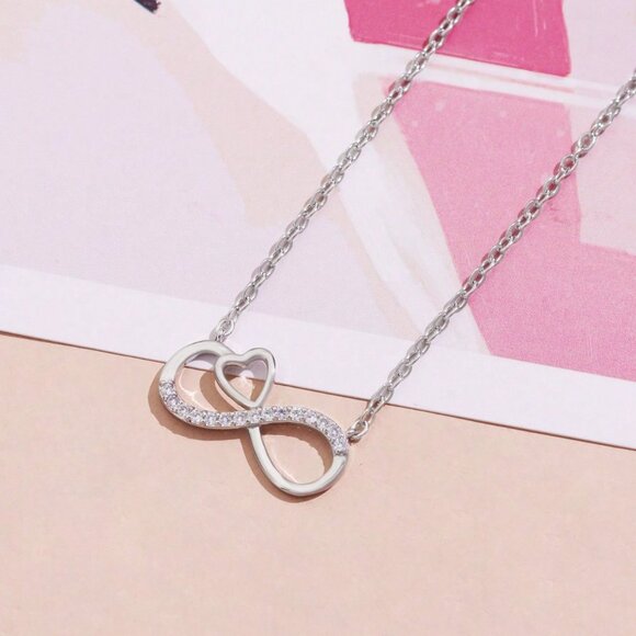 Rhinestone Infinity Symbol Pendant Necklace,Chain charm dainty Minimalist trendy - Picture 6 of 10